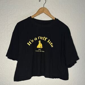 NEW Uniqlo Black Crop Tee T-Shirt Dog Ruff Life Graphic Disney Lady & Tramp XL
